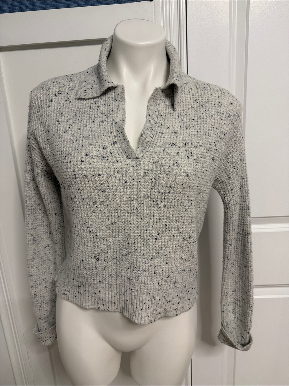 William Rast Cream Speckled Knit Polo Sweater